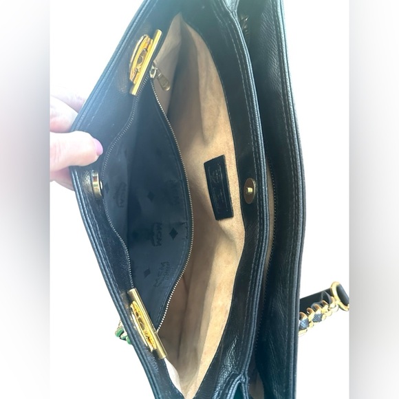 MCM Black Leather Shoulder Bag with Gold Accents - Picture 11 of 13